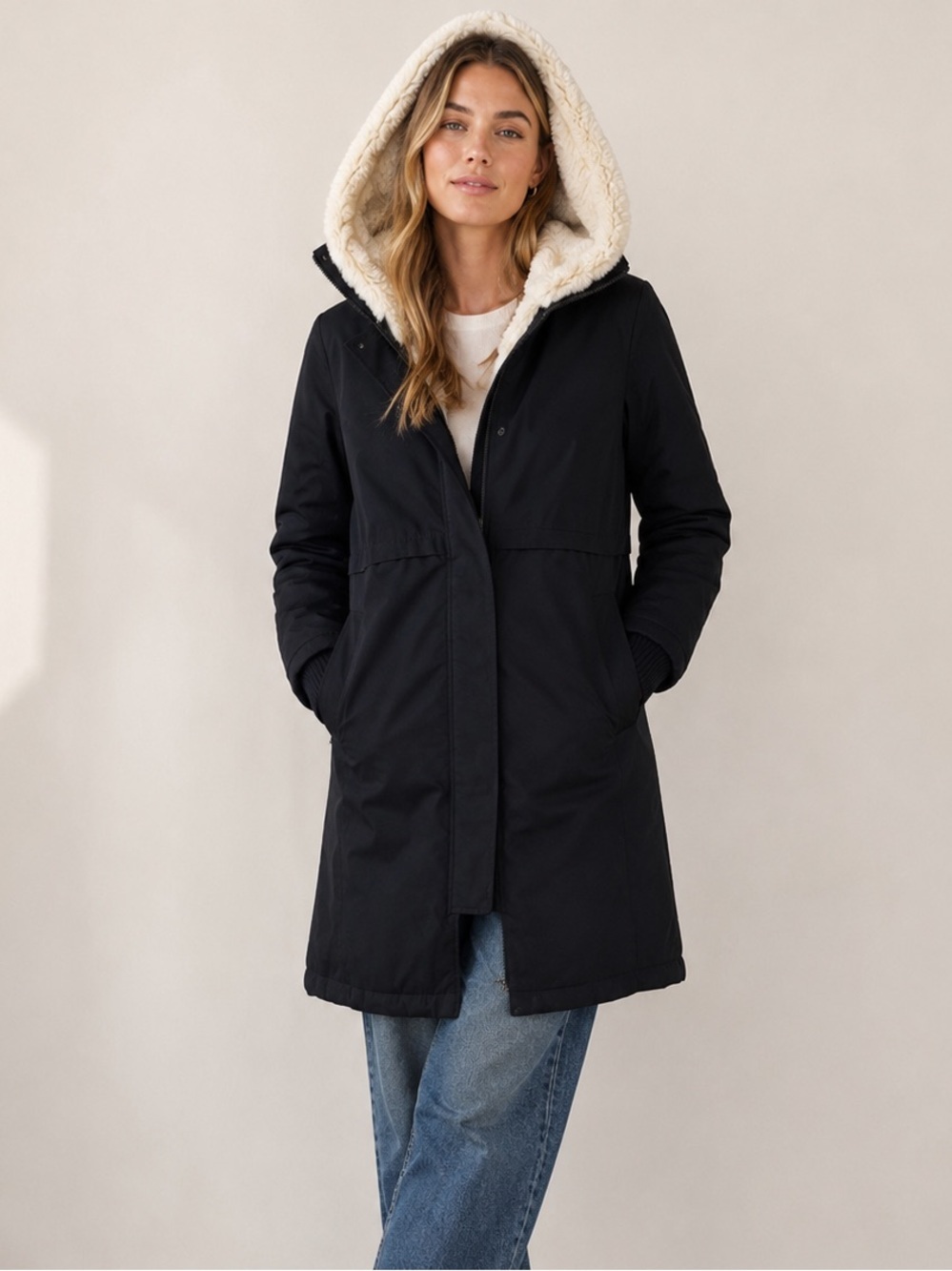 Theory Black Down Parka (converts to vest) & Genuine Rex Rabbit Fur Trim XS